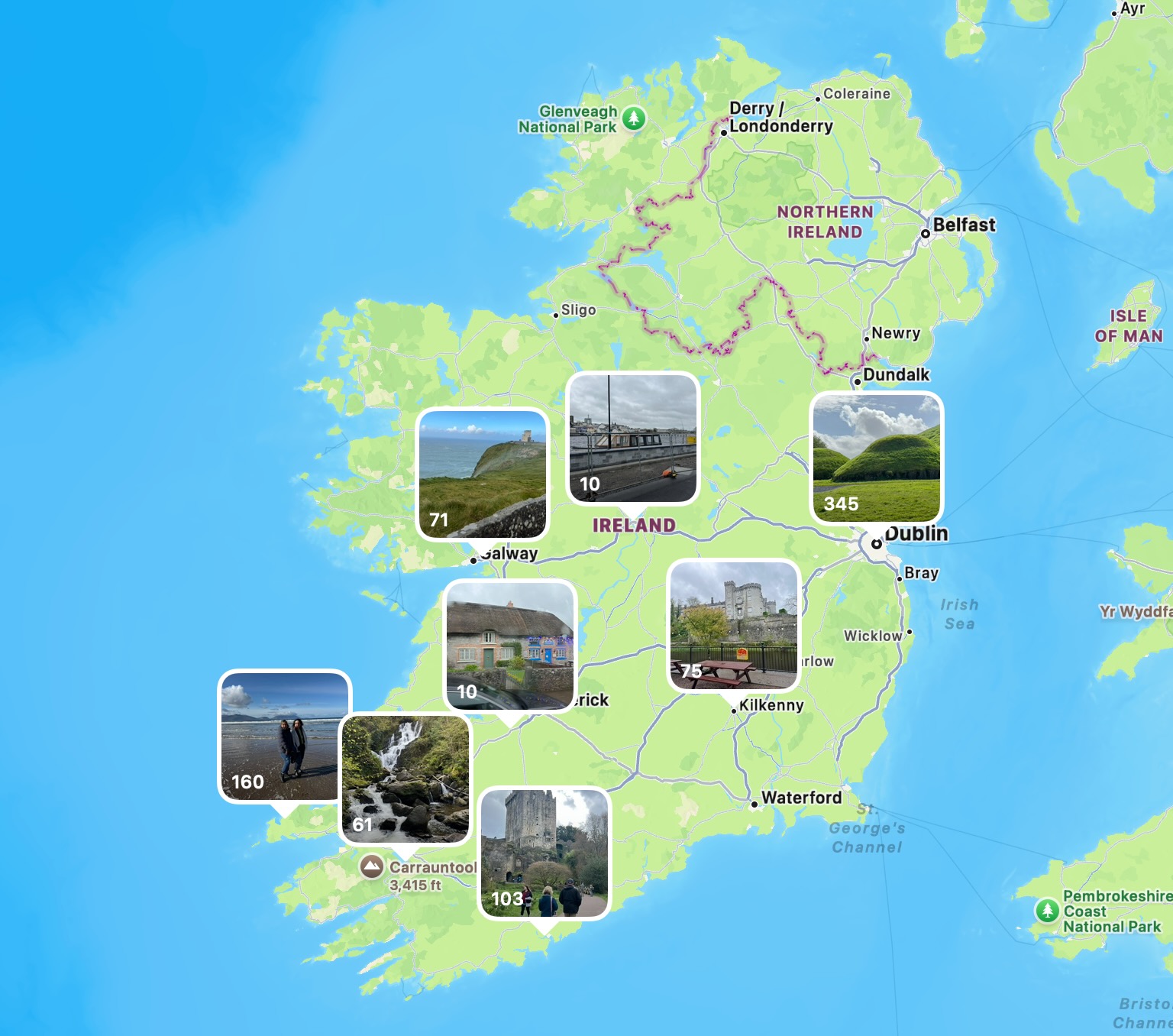 Map of Ireland road trip